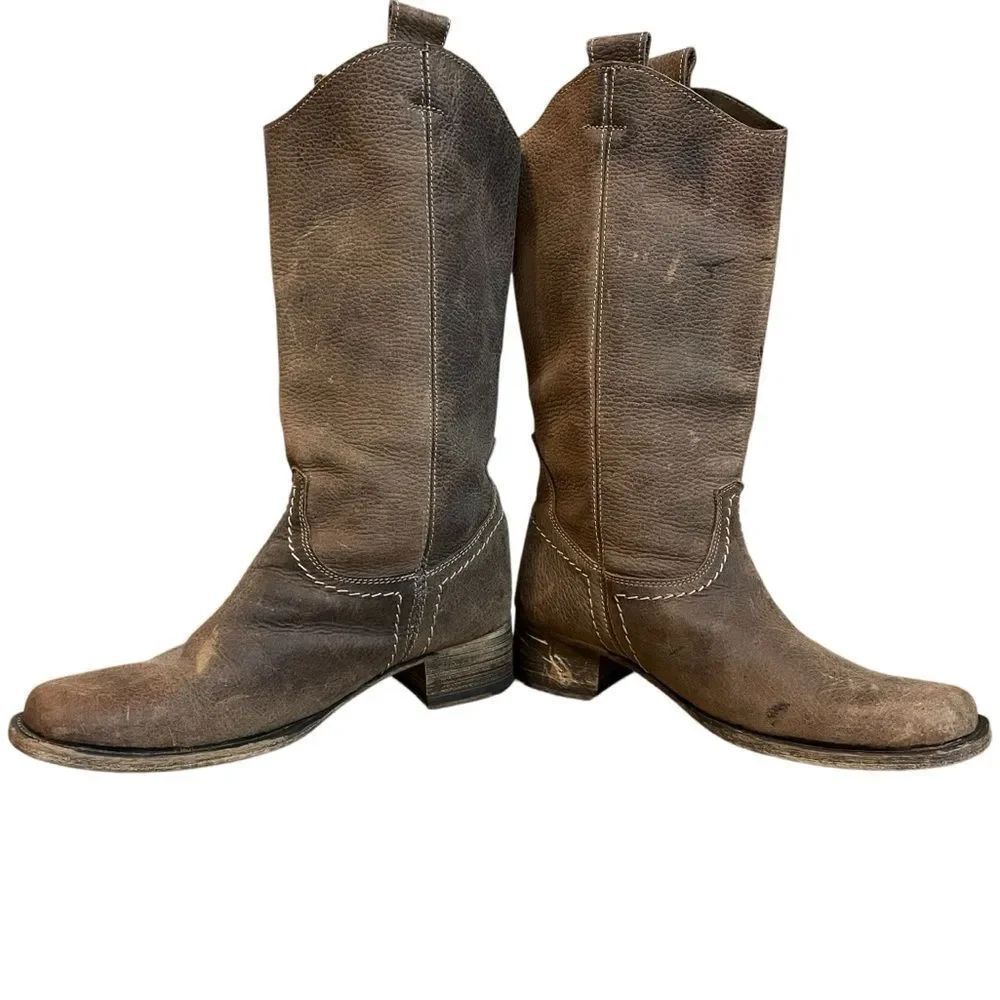 Bed Stu Distressed Leather Riding Cowboy Boots Taupe Brown Size 7